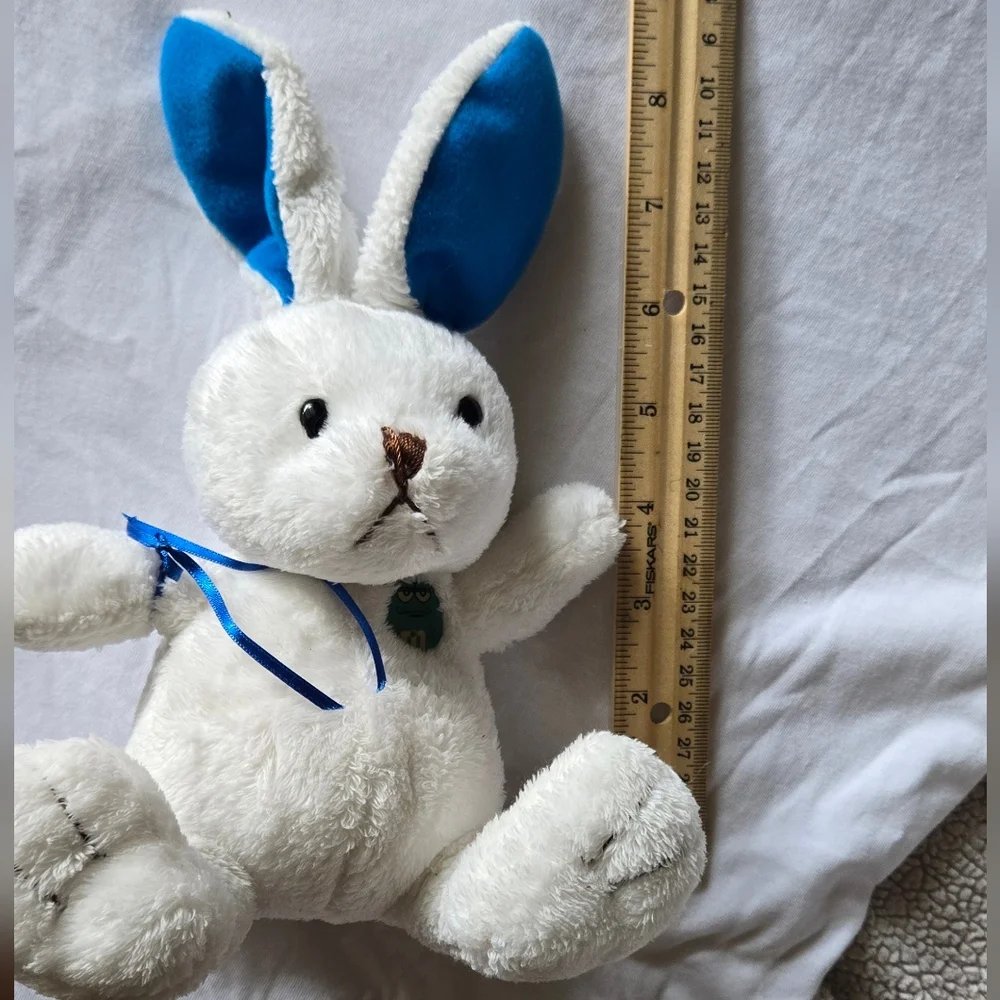 White and Blue  M & M Plush Stuffed Animal with Ribbon 2006